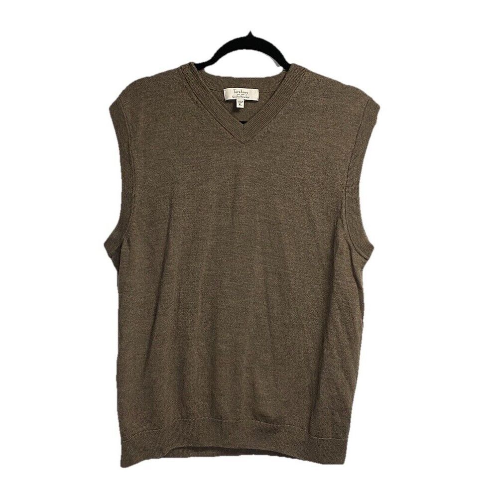 Dockers Brown V-Neck Sweater Classic Knit Design Merino Wool